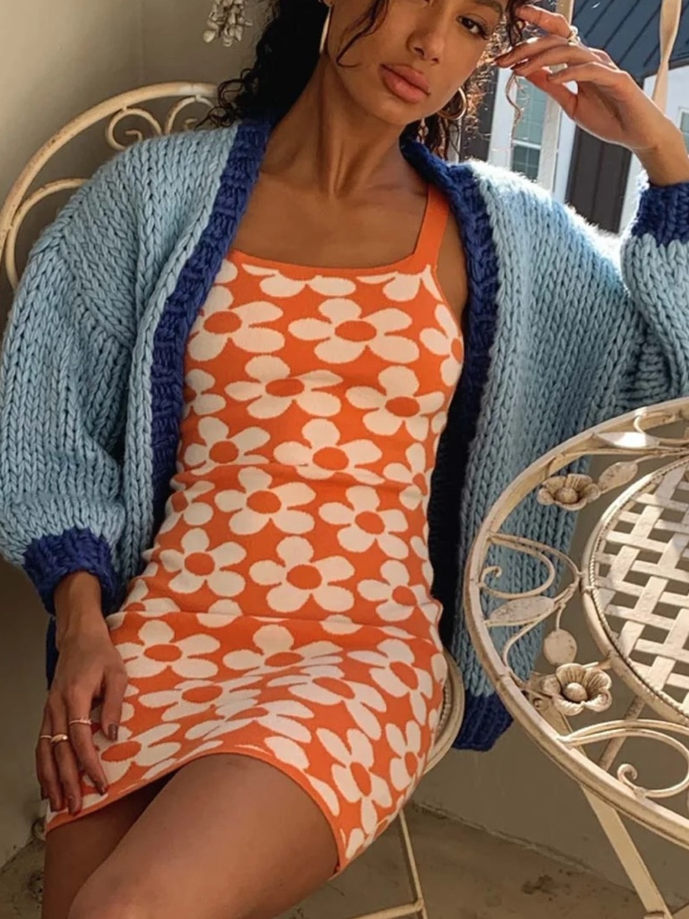 Chic Nation Light Blue Cardigan with Purple Trim - Picture 2 of 4